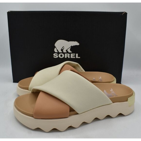 Sorel Womens Size 9.5 Viibe Honest Beige Chalk Open Toe Slide Sandals Shoes - Picture 1 of 14